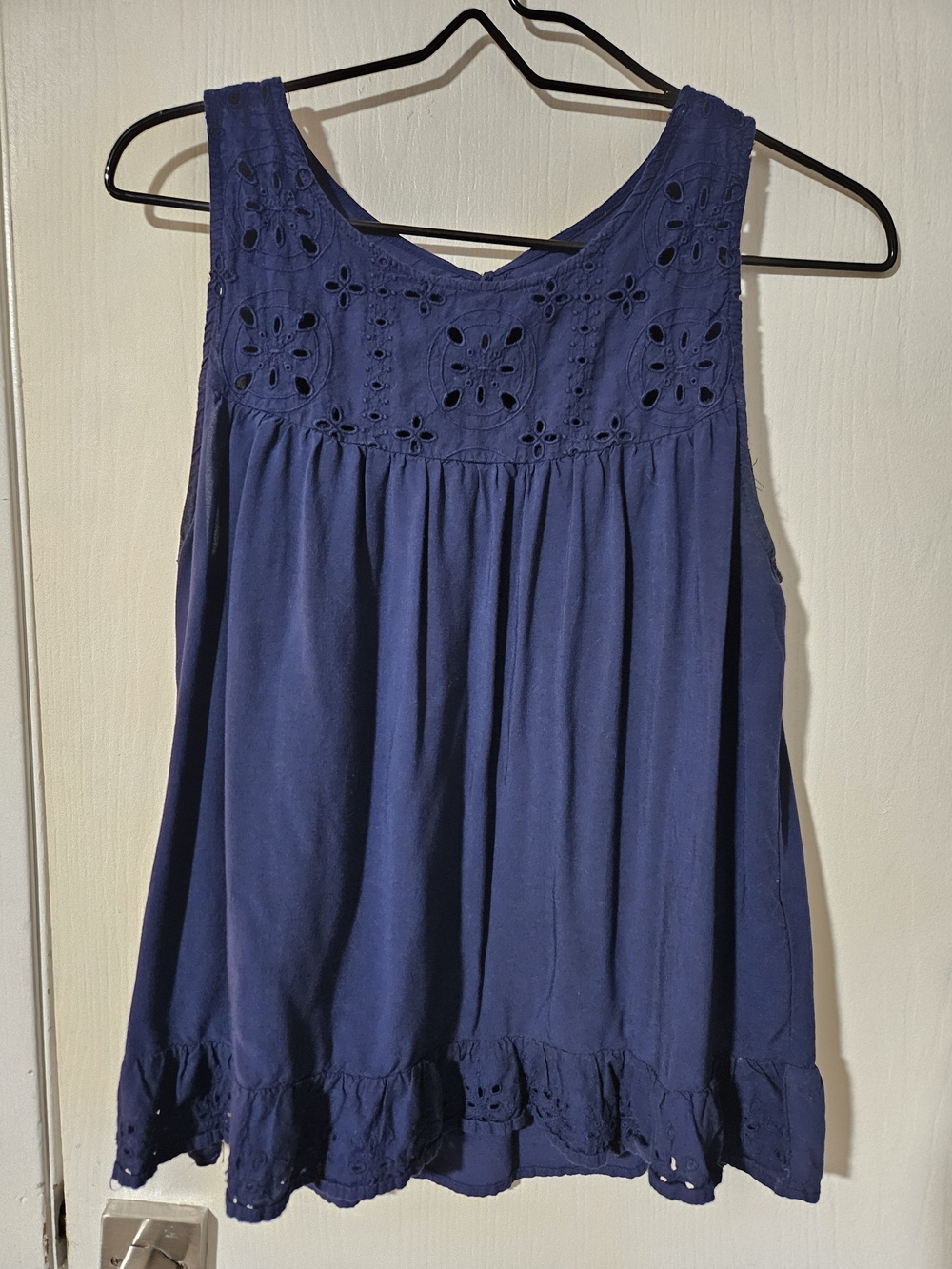 Maurices Deep Navy Eyelet Ruffle Tank